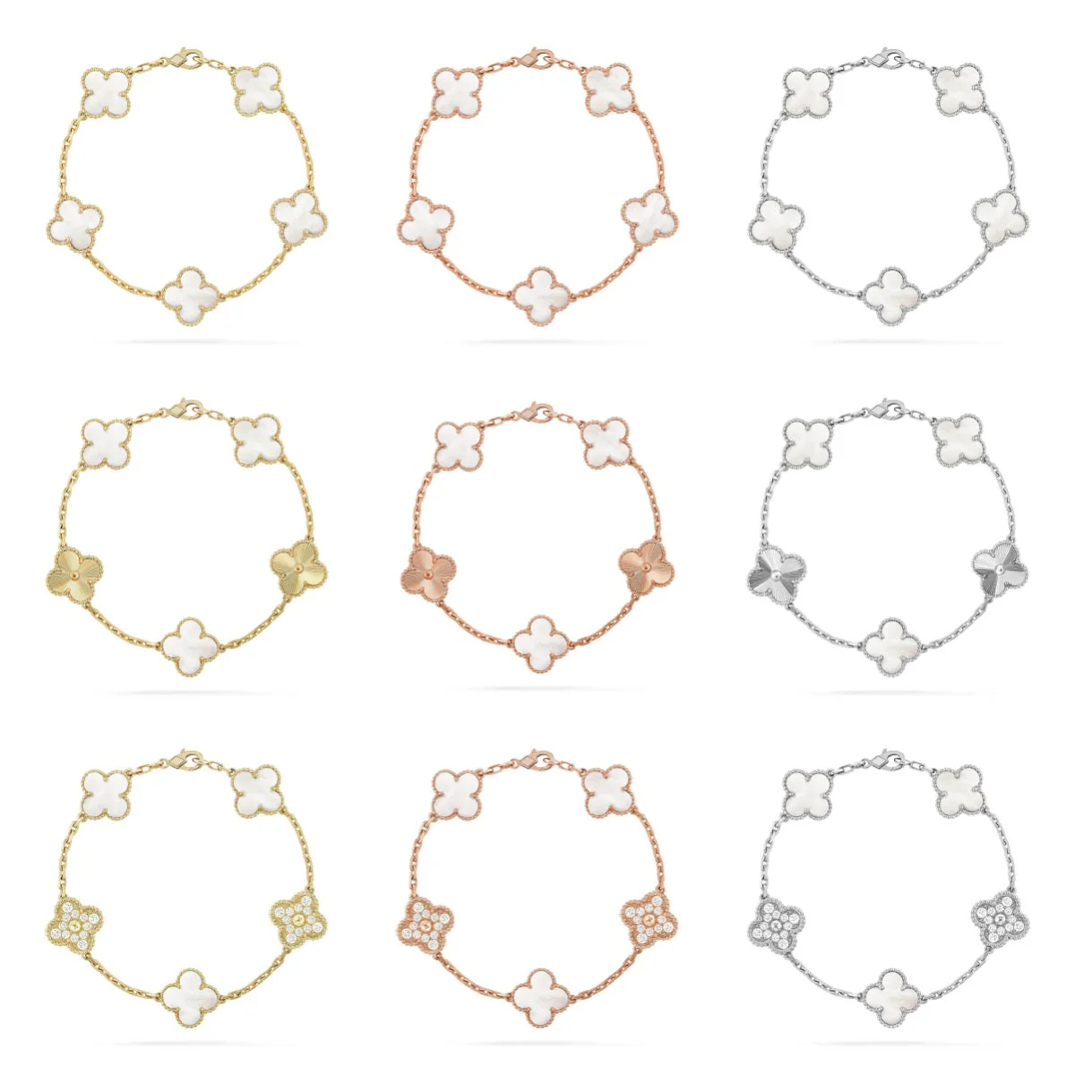 [Stellar Jewelry]CLOVER WHITE PEARL MOP 5 MOTIF BRACELET COLLECTION