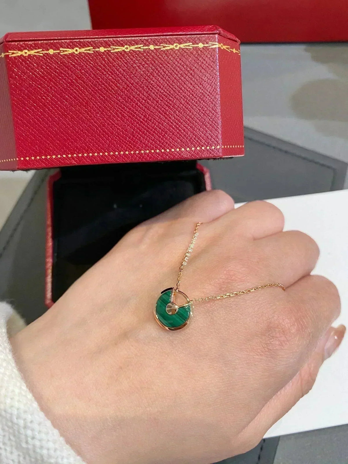 [Stellar Jewelry]AMULETTE ROSE GOLD MALACHITE NECKLACE