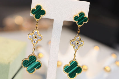 [Stellar Jewelry]CLOVER EARRINGS GOLD MALACHITE DIAMOND 3 MOTIF