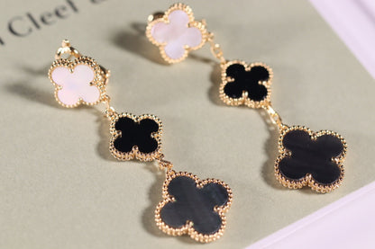 [Stellar Jewelry]CLOVER EARRINGS GOLD ONYX MOP 3 MOTIF