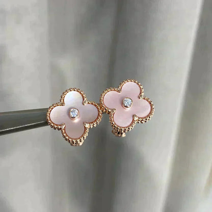 [Stellar Jewelry]CLOVER MEDIUM 1 MOTIFS  PINK MOP DIAMOND EARRINGS