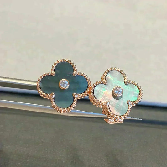 [Stellar Jewelry]CLOVER MEDIUM 1 MOTIFS GRAY MOP  DIAMOND EARRINGS