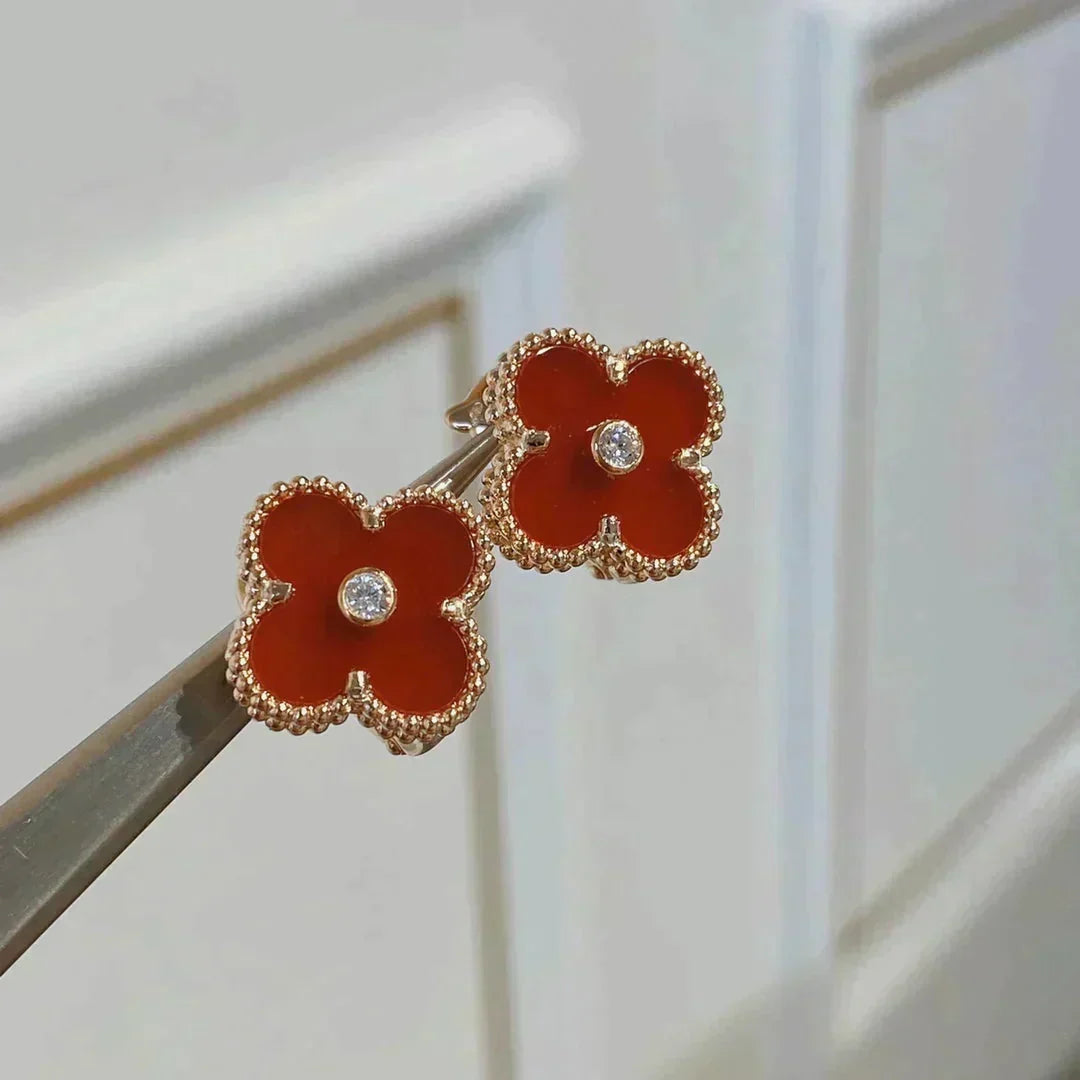 [Stellar Jewelry]CLOVER MEDIUM 1 MOTIFS CARNELIAN  DIAMOND earrings