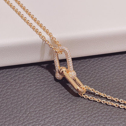 [Stellar jewels]HARDWEAR DOUBLE LINK PEDANT PINK GOLD DIAMOND NECKLACE