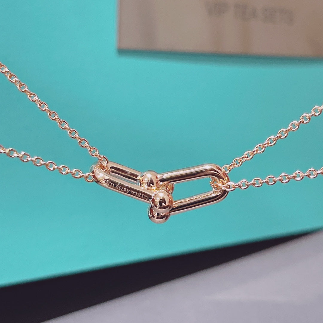 [Stellar jewels]HARDWEAR DOUBLE LINK PEDANT PINK GOLD NECKLACE