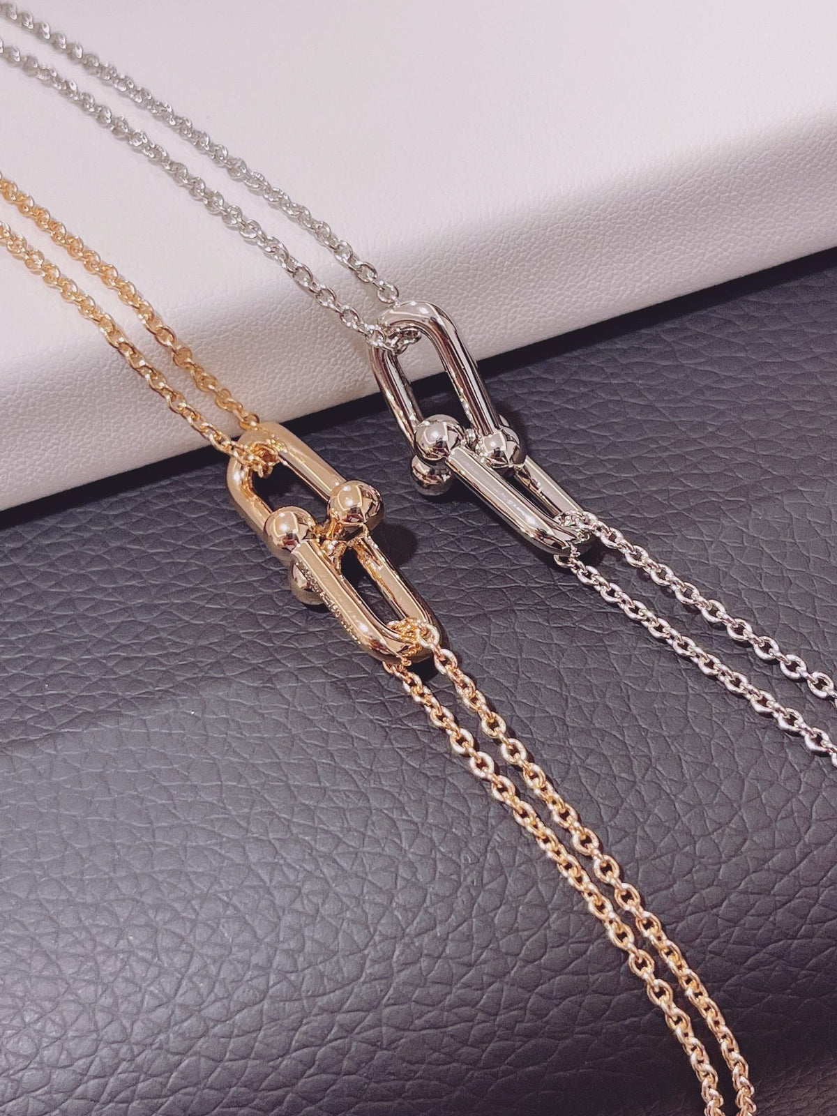 [Stellar jewels]HARDWEAR DOUBLE LINK PEDANT PINK GOLD NECKLACE
