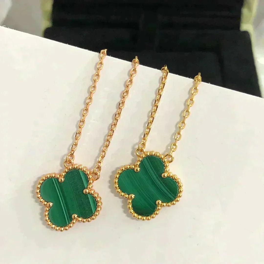 [Stellar Jewelry]CLOVER 15MM MALACHITE SINGLE FLOWER  NECKLACE