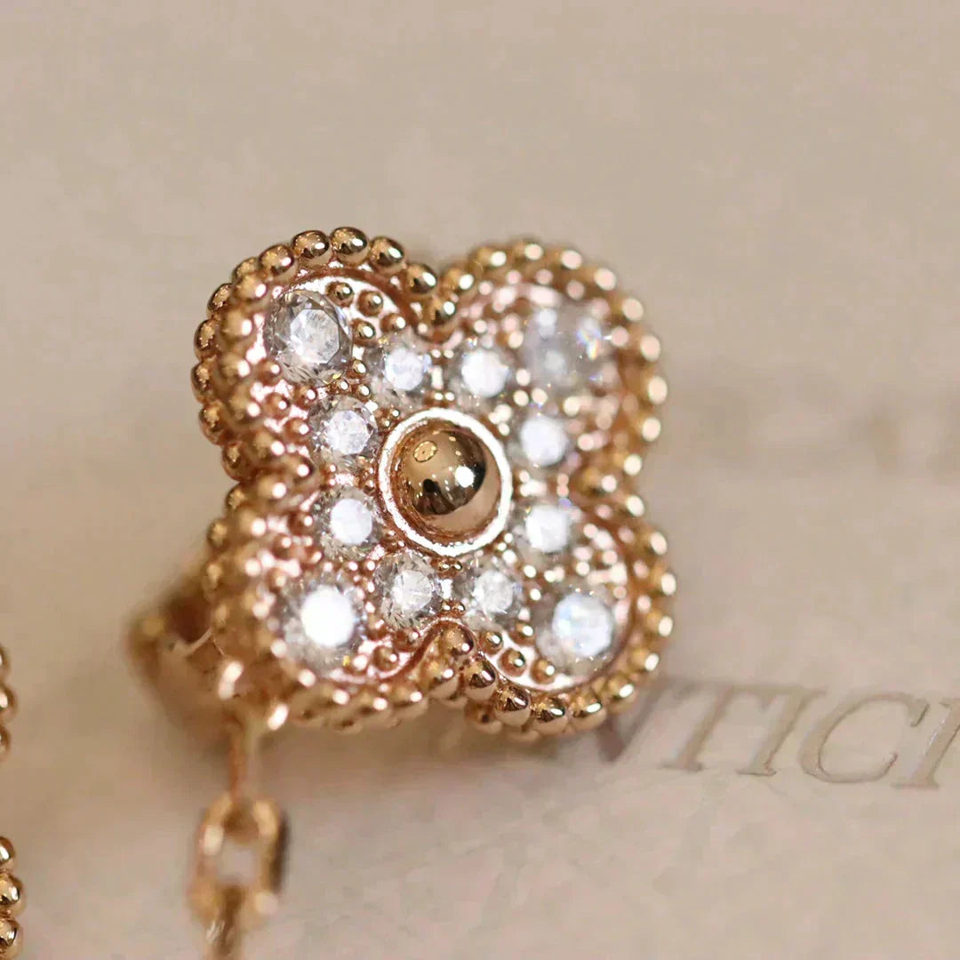 [Stellar Jewelry]CLOVER MEDIUM 1 MOTIFS FUll DIAMOND EARRINGS