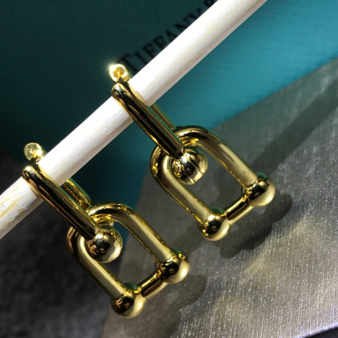 [Stellar jewels]HARDWARE DROP EARRINGS DOUBLE LINK