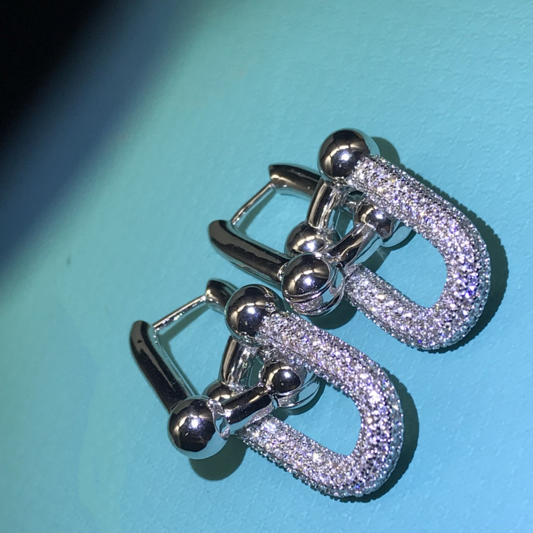 [Stellar jewels]HARDWARE DROP EARRINGS DOUBLE LINK DIAMOND