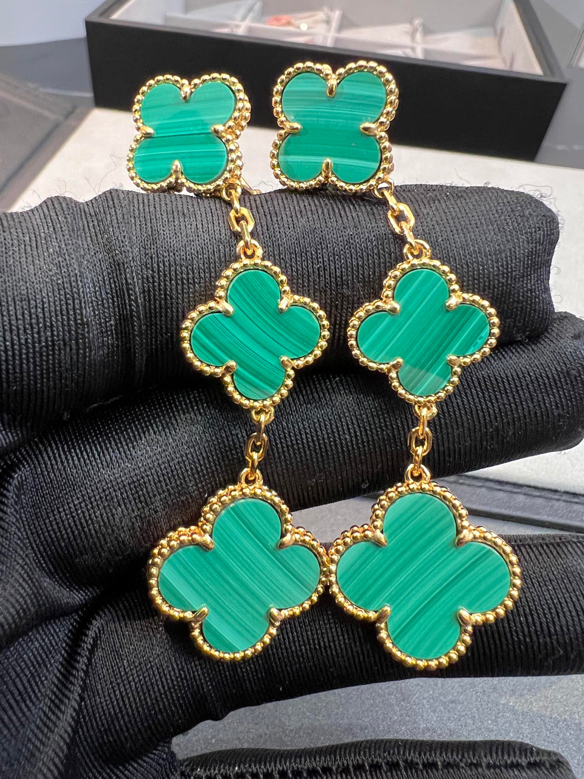 [Stellar Jewelry]CLOVER MALACHITE 3 MOTIFS GOLD