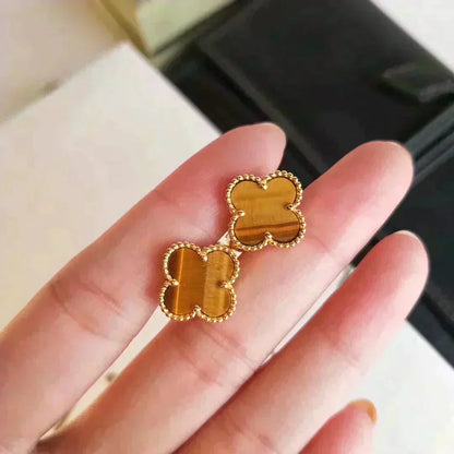 [Stellar Jewelry]CLOVER MEDIUM 1 MOTIFS TIGER EYE EARRINGS