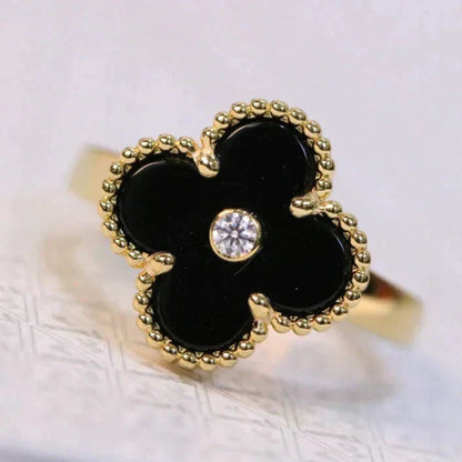 [Stellar Jewelry]CLOVER ONYX RING GOLD DIAMOND