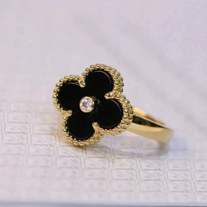 [Stellar Jewelry]CLOVER ONYX RING GOLD DIAMOND