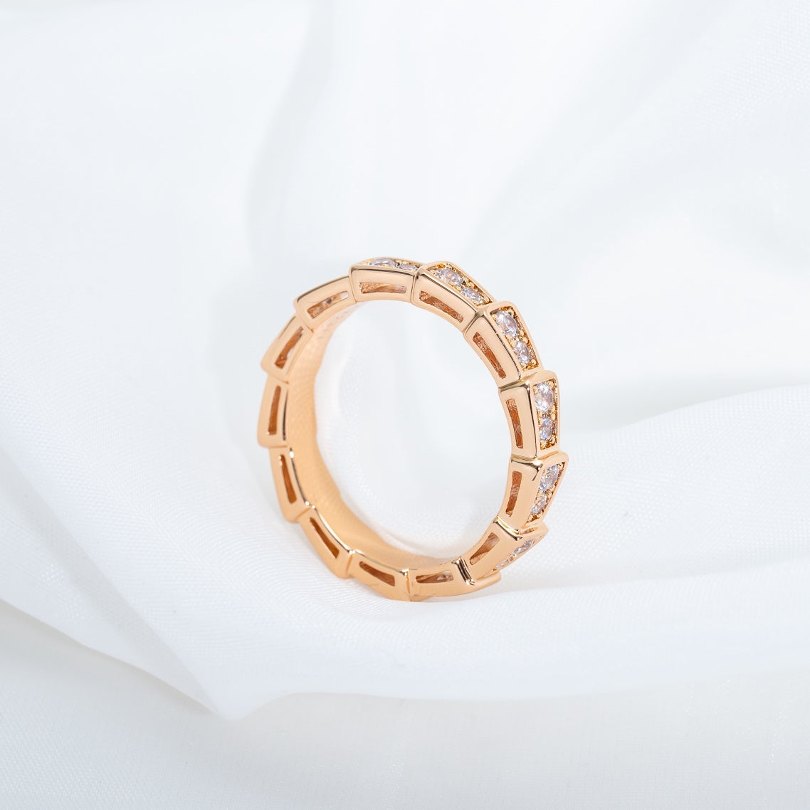 [Stellar Jewelry]SERPENTI RING PINK GOLD DIAMOND PAVED 3MM