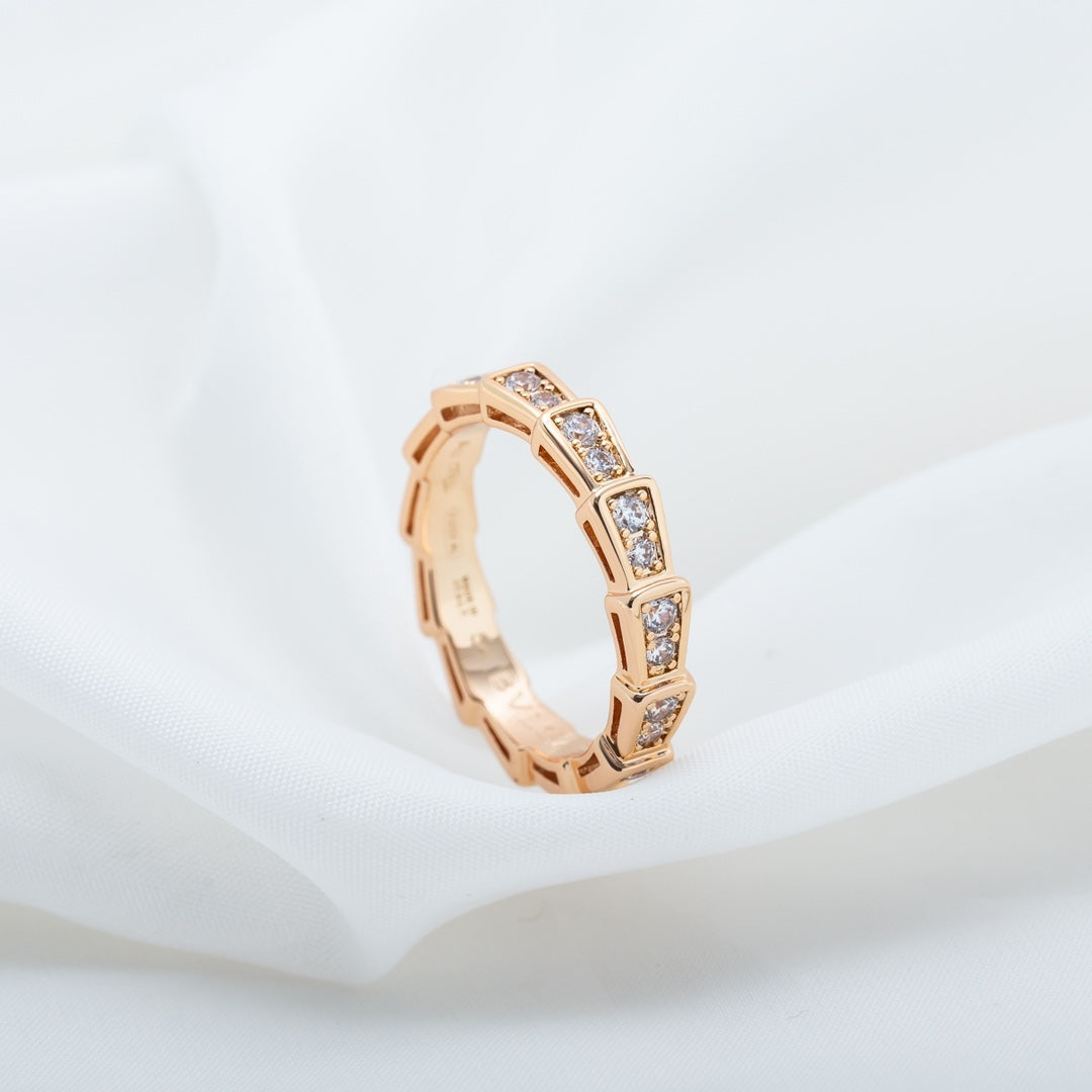 [Stellar Jewelry]SERPENTI RING PINK GOLD DIAMOND PAVED 3MM