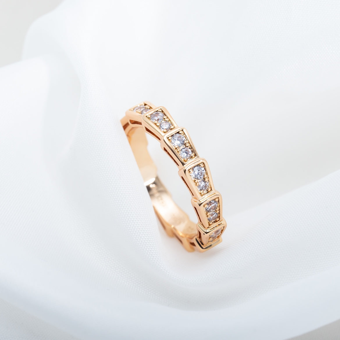 [Stellar Jewelry]SERPENTI RING PINK GOLD DIAMOND PAVED 3MM