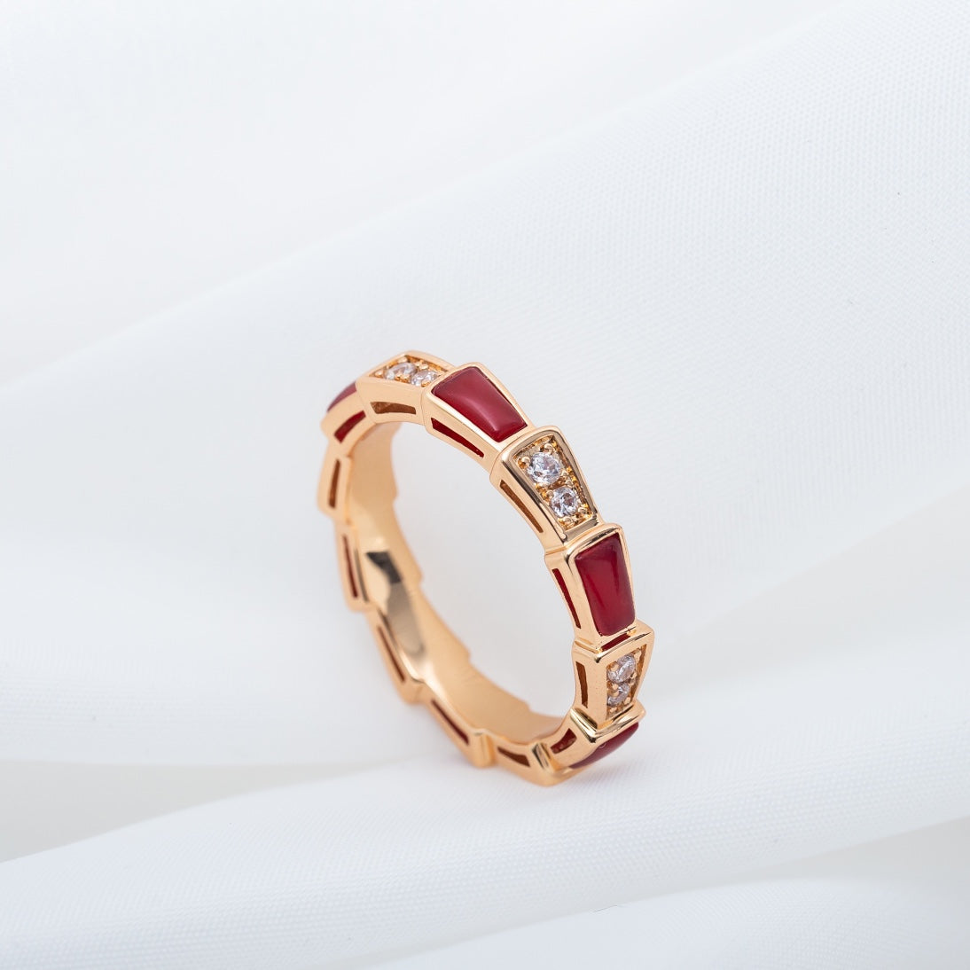 [Stellar Jewelry]SERPENTI RING PINK GOLD CARNELIAN DIAMOND 3MM