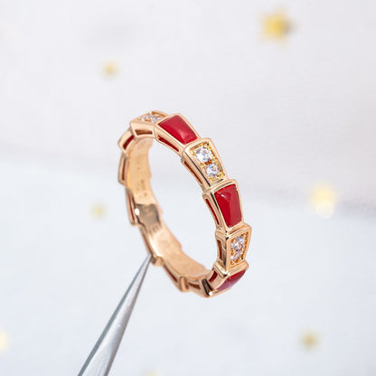 [Stellar Jewelry]SERPENTI RING PINK GOLD CARNELIAN DIAMOND 3MM