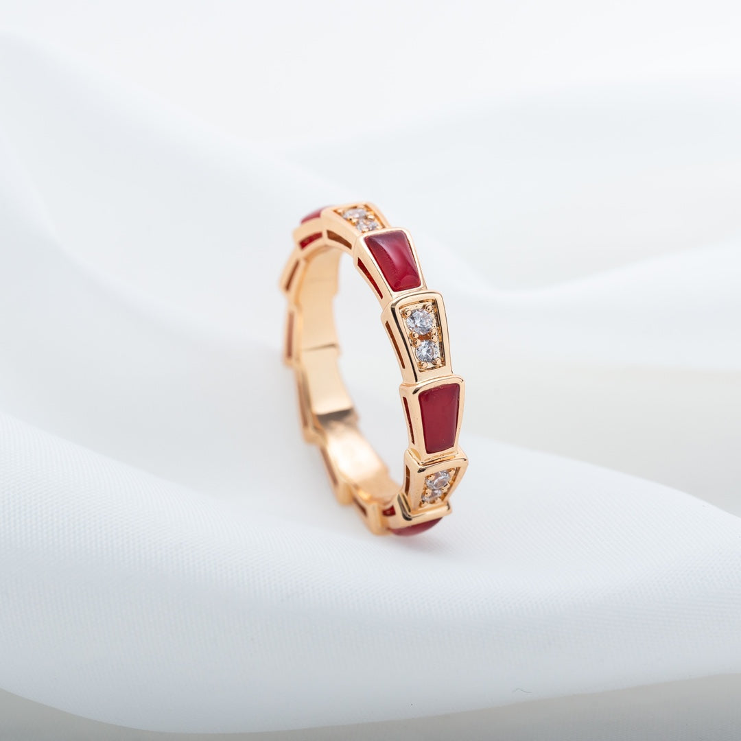 [Stellar Jewelry]SERPENTI RING PINK GOLD CARNELIAN DIAMOND 3MM