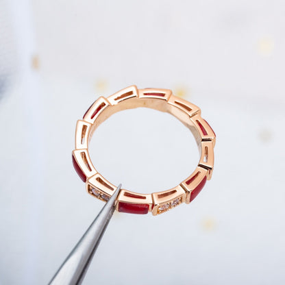 [Stellar Jewelry]SERPENTI RING PINK GOLD CARNELIAN DIAMOND 3MM