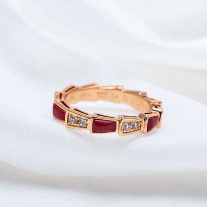 [Stellar Jewelry]SERPENTI RING PINK GOLD CARNELIAN DIAMOND 3MM