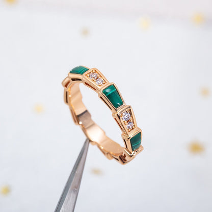 [Stellar Jewelry]SERPENTI RING PINK GOLD MALACHITE DIAMOND 3MM