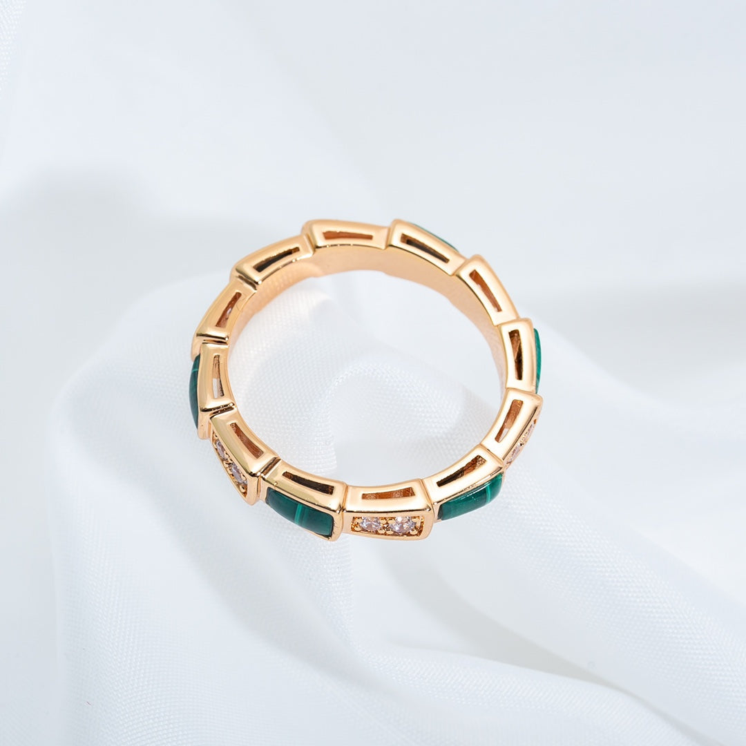 [Stellar Jewelry]SERPENTI RING PINK GOLD MALACHITE DIAMOND 3MM