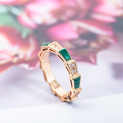 [Stellar Jewelry]SERPENTI RING PINK GOLD MALACHITE DIAMOND 3MM
