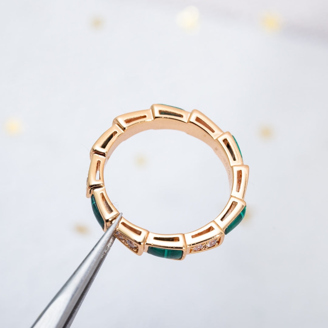 [Stellar Jewelry]SERPENTI RING PINK GOLD MALACHITE DIAMOND 3MM