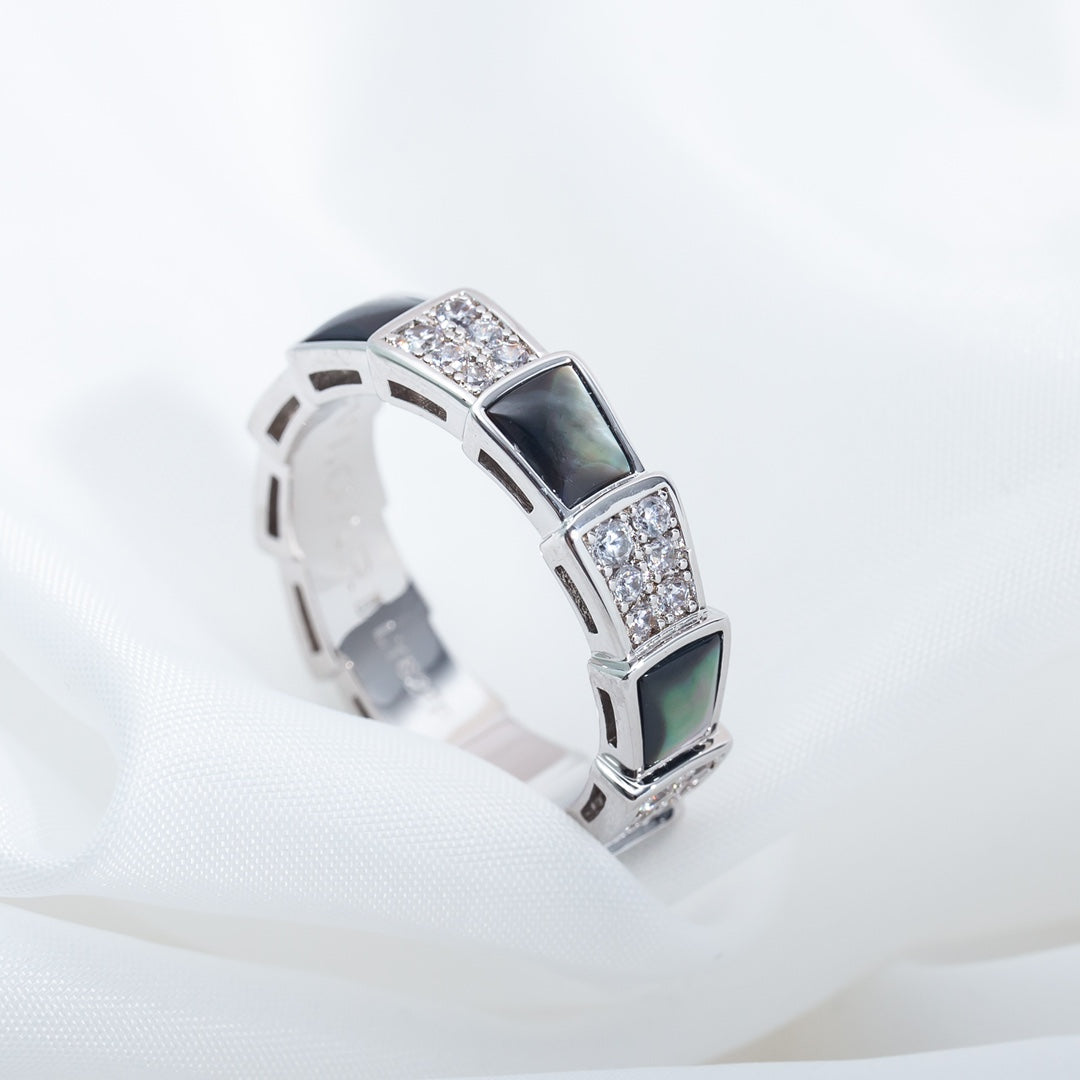 [Stellar Jewelry]SERPENTI RING SILVER DIAMOND BLACK MOP 4MM