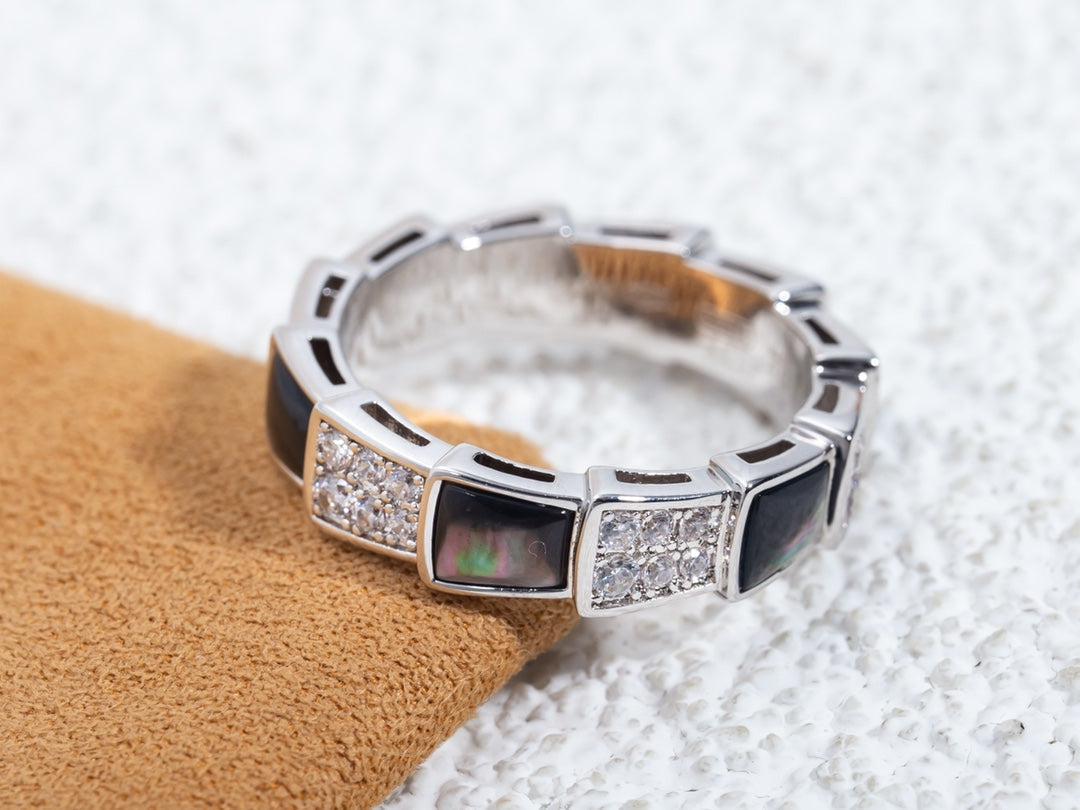 [Stellar Jewelry]SERPENTI RING SILVER DIAMOND BLACK MOP 4MM