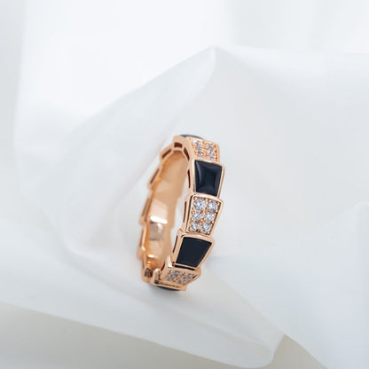 [Stellar Jewelry]SERPENTI RING PINK GOLD BLACK MOP DIAMOND PAVED 4MM