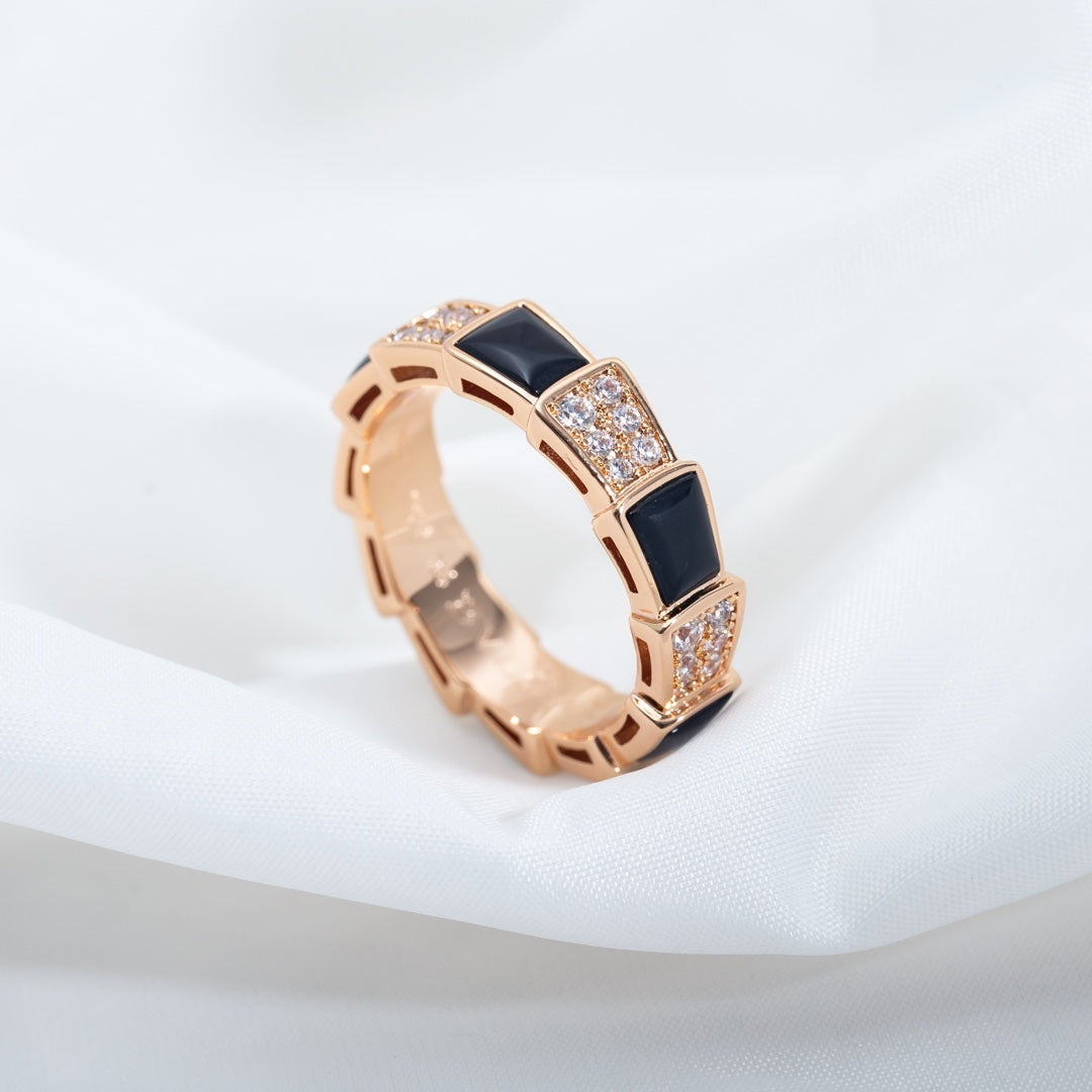 [Stellar Jewelry]SERPENTI RING PINK GOLD BLACK MOP DIAMOND PAVED 4MM