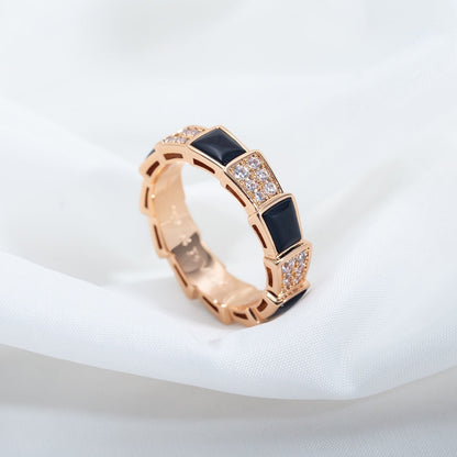 [Stellar Jewelry]SERPENTI RING PINK GOLD BLACK MOP DIAMOND PAVED 4MM