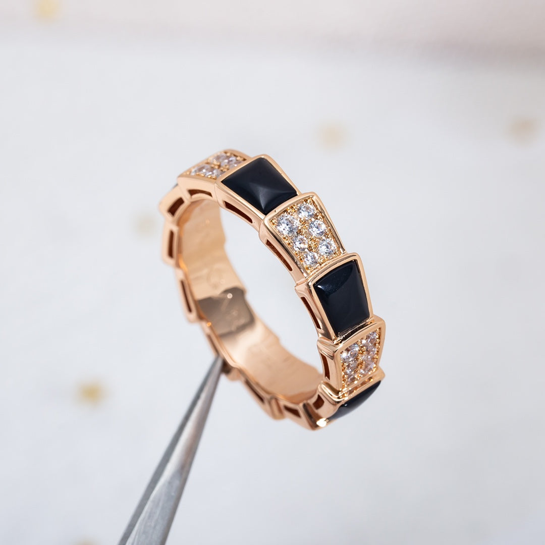 [Stellar Jewelry]SERPENTI RING PINK GOLD BLACK MOP DIAMOND PAVED 4MM
