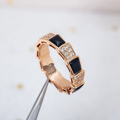 [Stellar Jewelry]SERPENTI RING PINK GOLD BLACK MOP DIAMOND PAVED 4MM