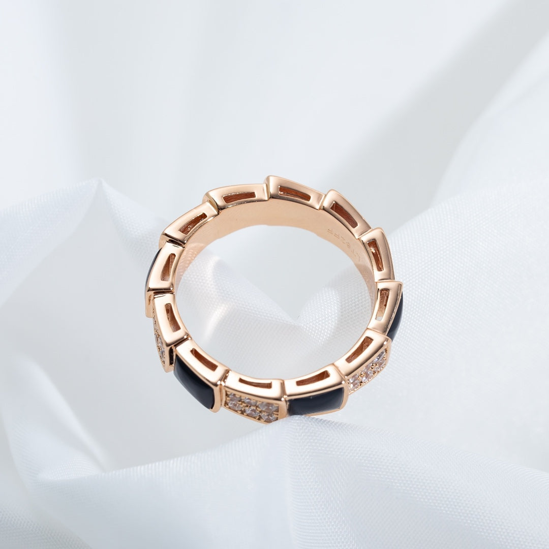 [Stellar Jewelry]SERPENTI RING PINK GOLD BLACK MOP DIAMOND PAVED 4MM