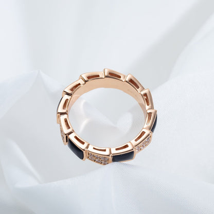 [Stellar Jewelry]SERPENTI RING PINK GOLD BLACK MOP DIAMOND PAVED 4MM