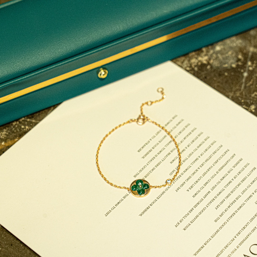 [Stellar Jewelry]SUN MALACHITE 1 DIAMOND PINK GOLD BRACELET