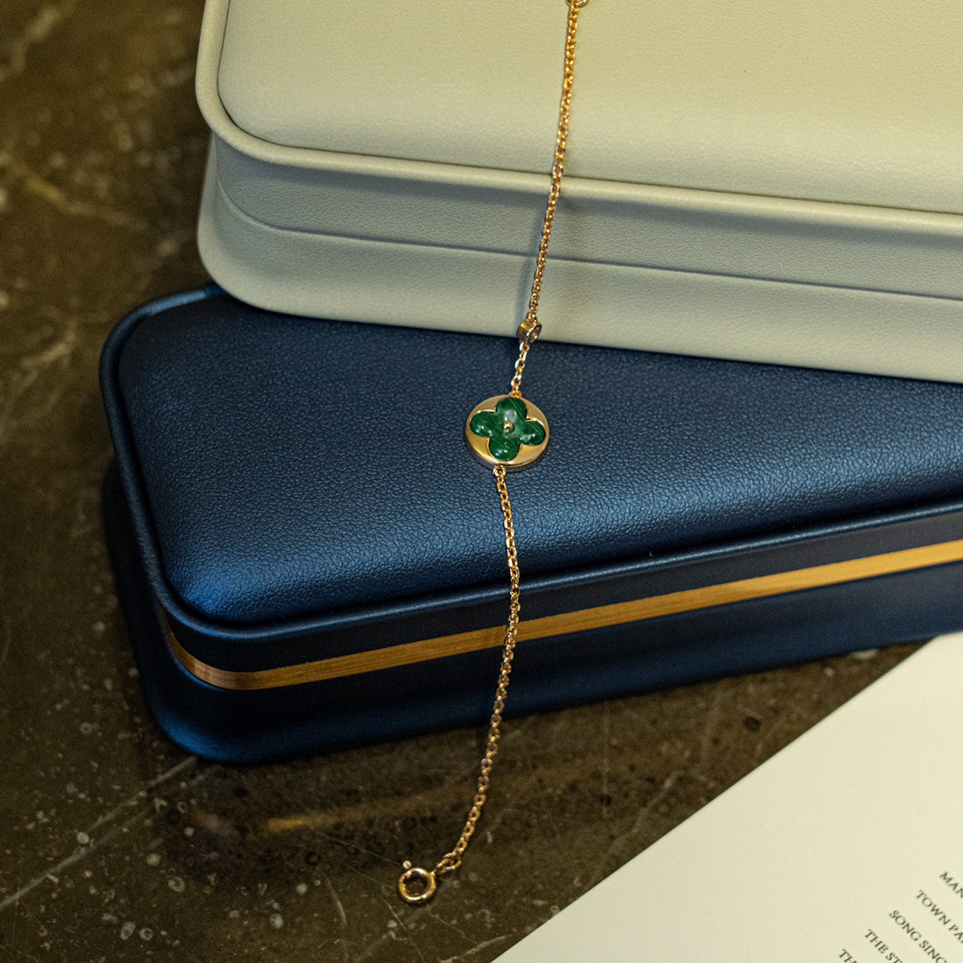 [Stellar Jewelry]SUN MALACHITE 1 DIAMOND PINK GOLD BRACELET