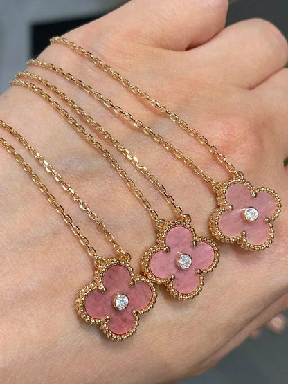 [Stellar Jewelry]CLOVER 15MM DIAMOND RHODONITE NECKLACE
