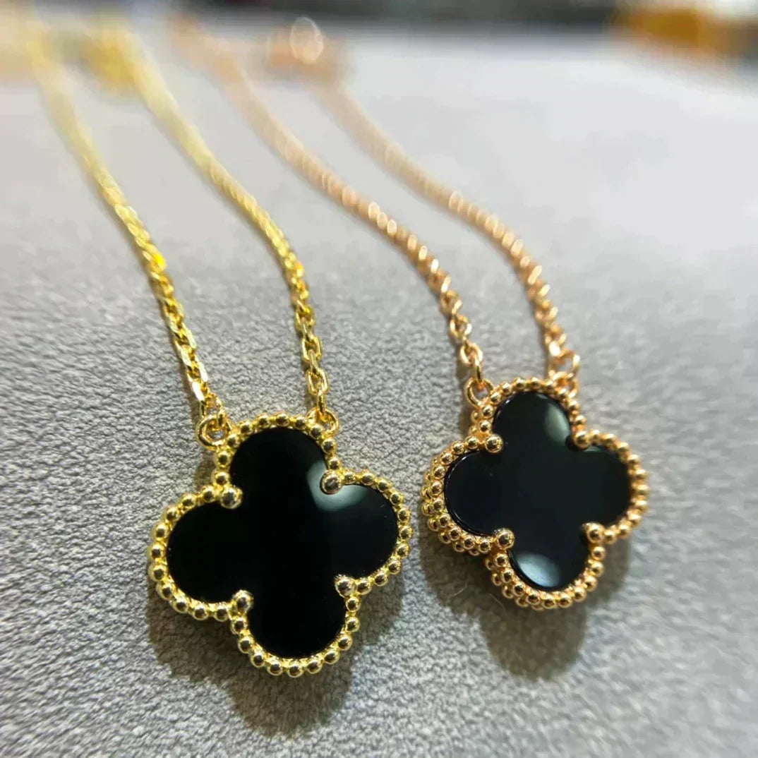 [Stellar Jewelry]CLOVER 15MM BLACK ONYX SINGLE FLOWER NECKLACE