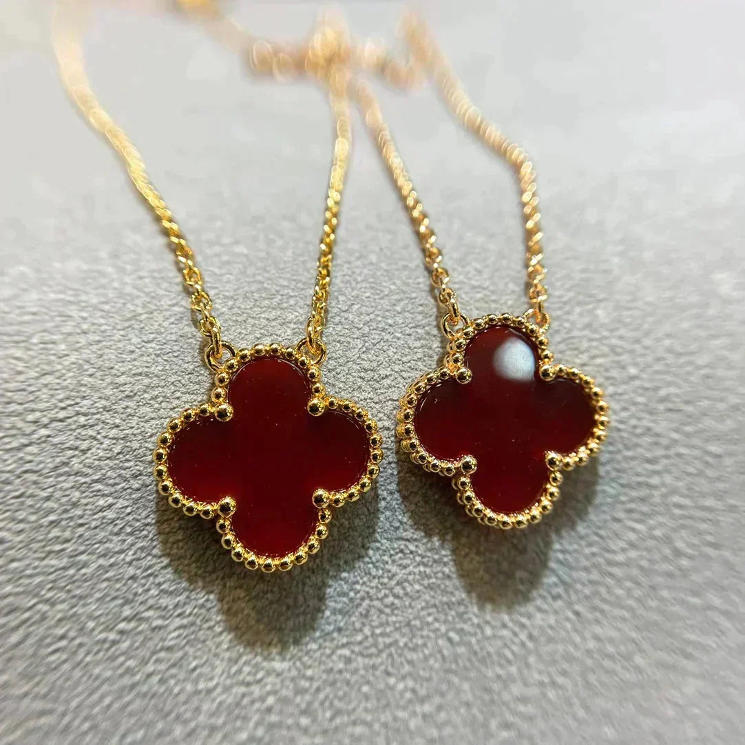 [Stellar Jewelry]CLOVER 15MM CARNELIAN SINGLE FLOWER NECKLACE