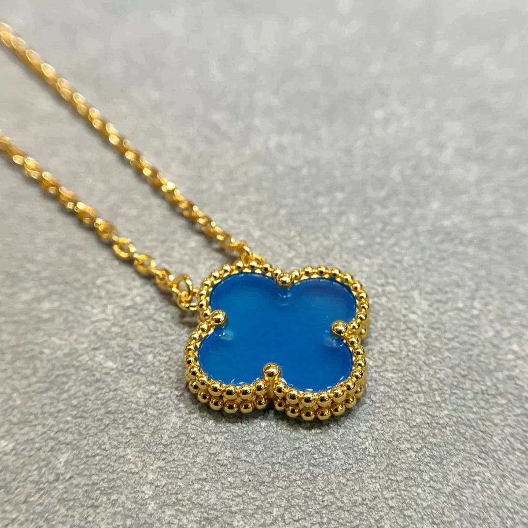 [Stellar Jewelry]CLOVER 15MM BLUE AGATE NECKLACE