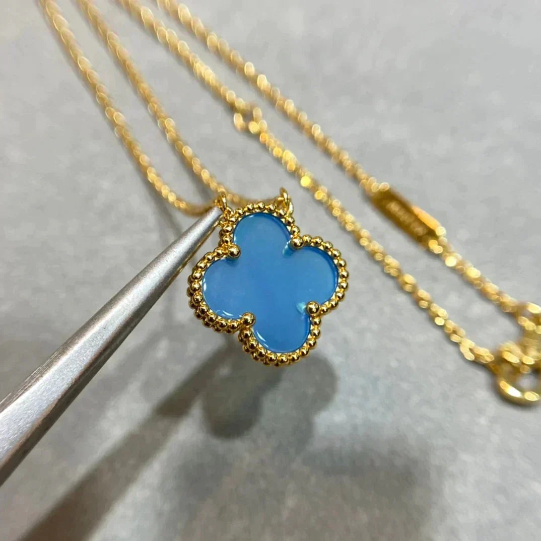 [Stellar Jewelry]CLOVER 15MM BLUE AGATE NECKLACE