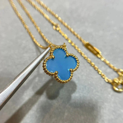 [Stellar Jewelry]CLOVER 15MM BLUE AGATE NECKLACE