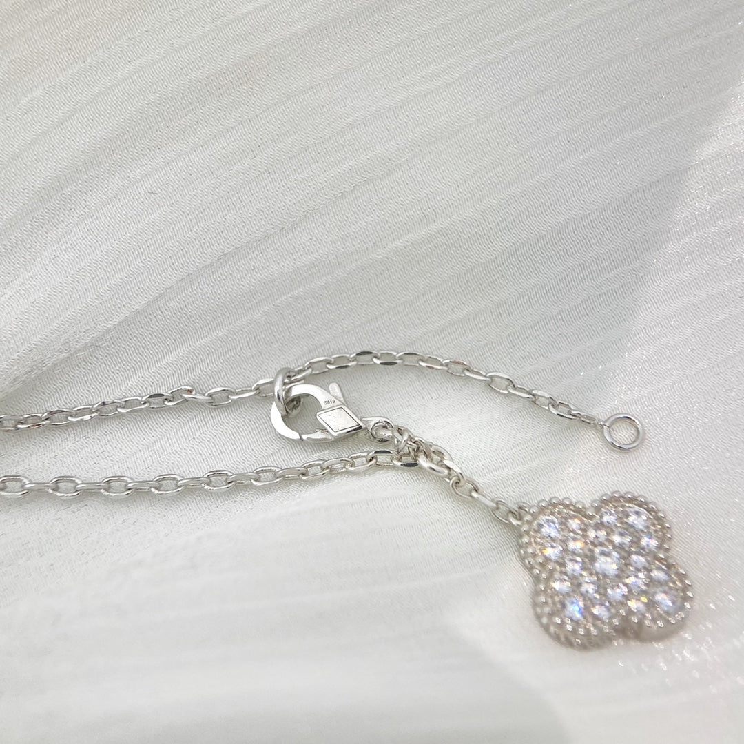[Stellar Jewelry]CLOVER 5 MOTIFS SILVER DIAMONDS NECKLACE