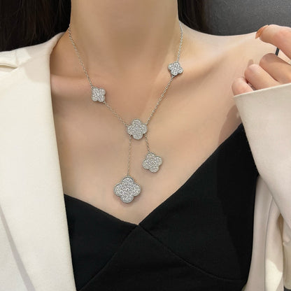 [Stellar Jewelry]CLOVER 5 MOTIFS SILVER DIAMONDS NECKLACE