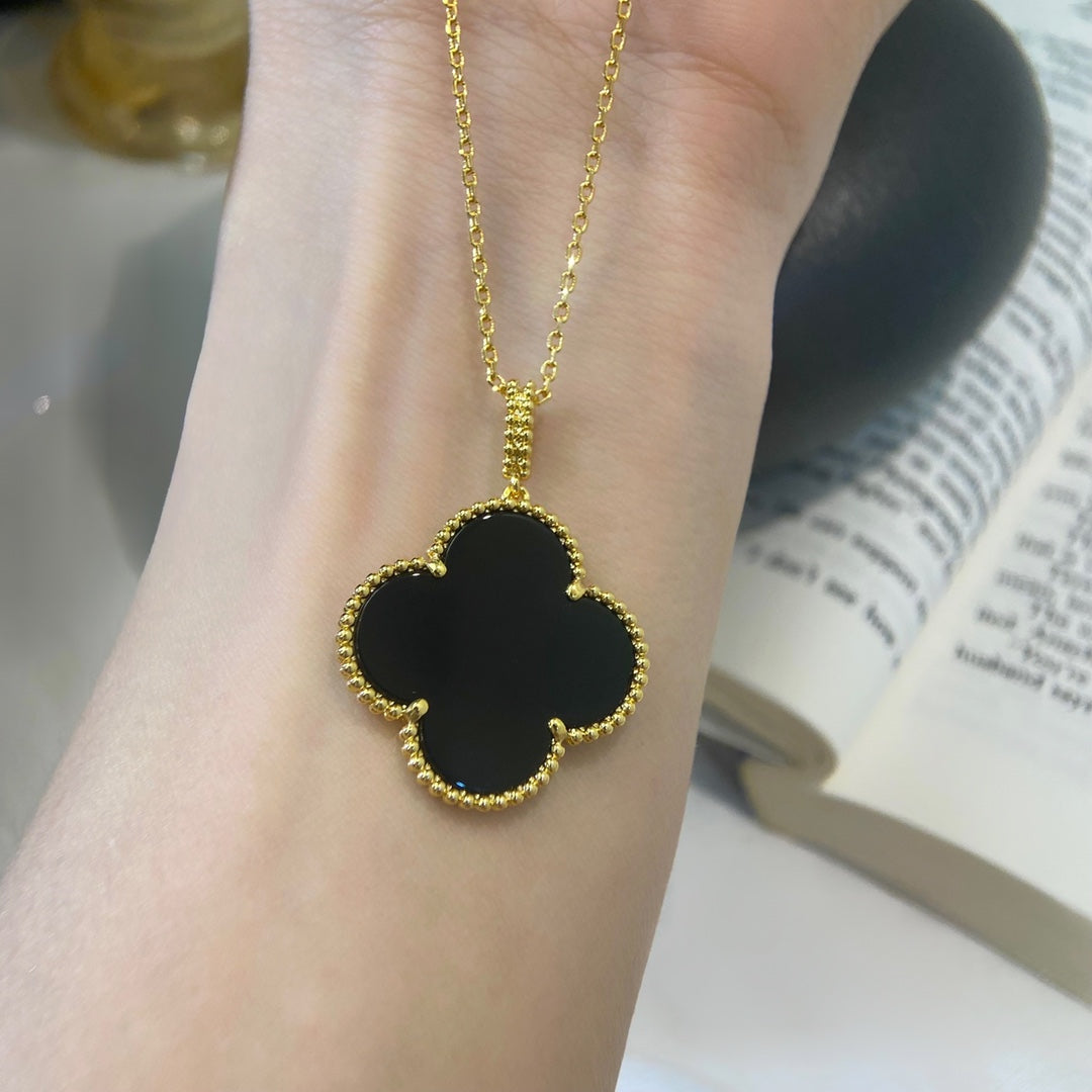 [Stellar Jewelry]CLOVER 25MM NECKLACE GOLD ONYX